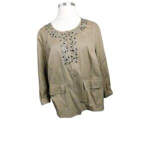 Dennis Basso Size 3X Beaded Twill Plus Size Lined Jacket